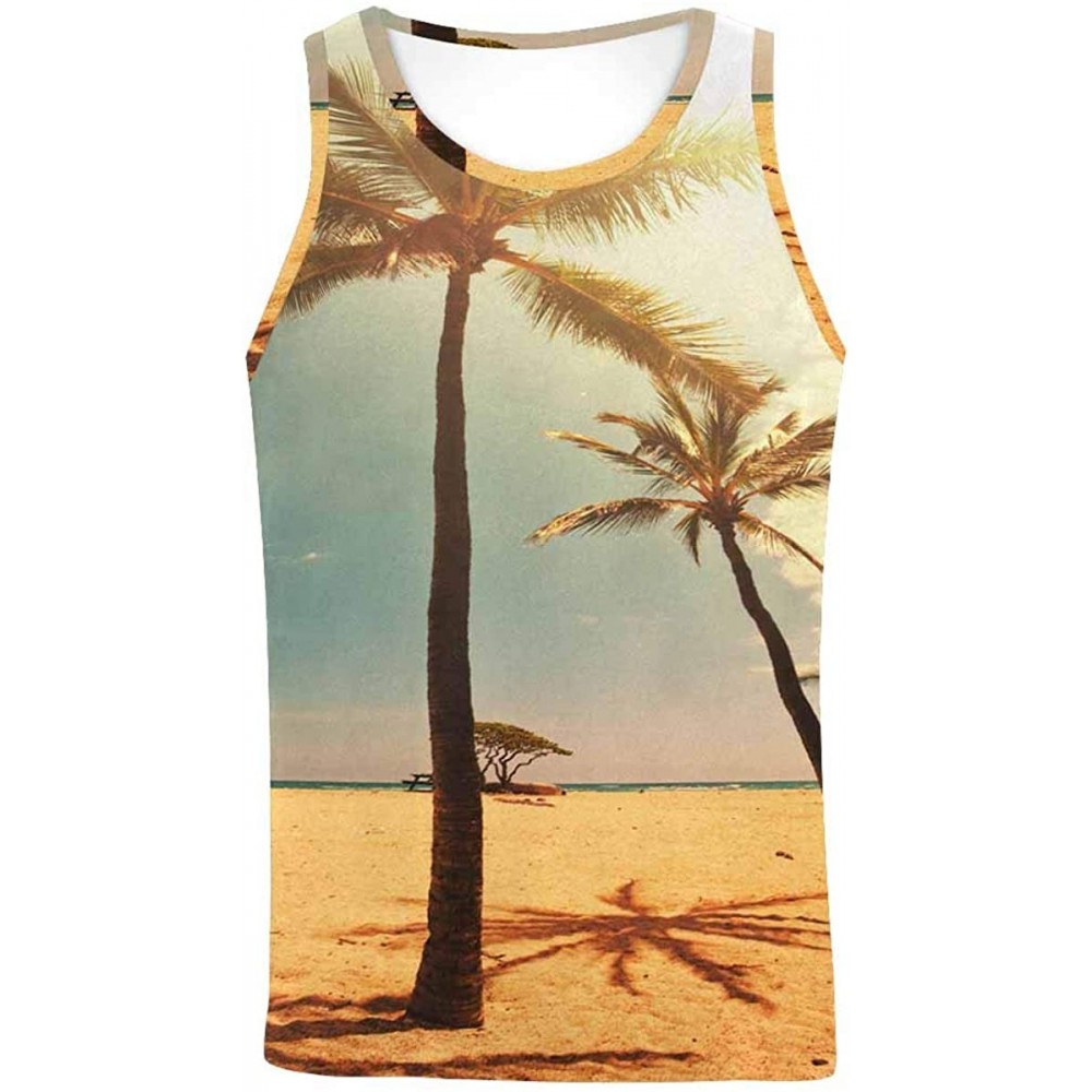 Undershirts Men's Muscle Gym Workout Training Sleeveless Tank Top Tropical Beach at Sunset - Multi5 - C919DW7O87S