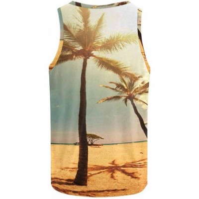 Undershirts Men's Muscle Gym Workout Training Sleeveless Tank Top Tropical Beach at Sunset - Multi5 - C919DW7O87S