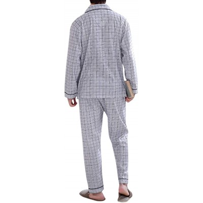 Sleep Sets Mens Long Sleeve Button Down Pajamas Set Lightweight Sleepwear Home Loungewear - Plaid - CJ19DEQSU3A