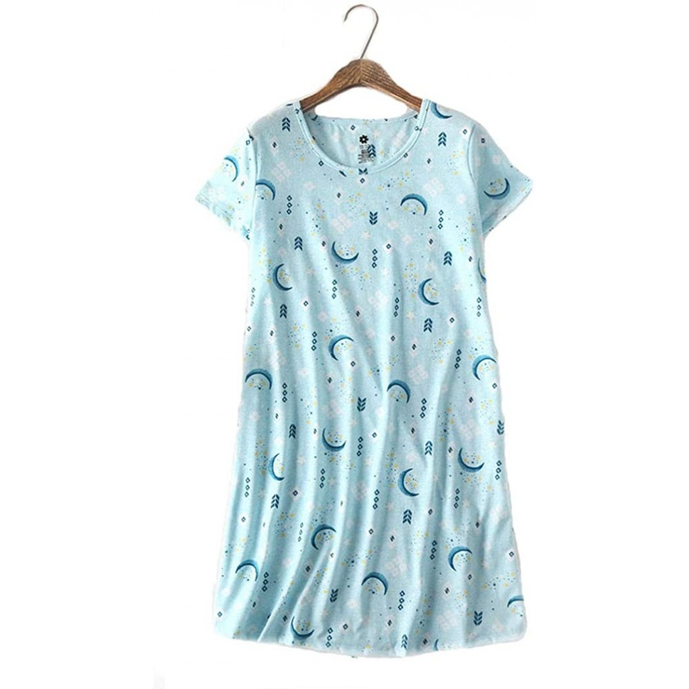 Nightgowns & Sleepshirts Womens Short Sleeve Nightgown Animal Printed Pajama Dress Plus Size - Blue Moon - CS198S9628K