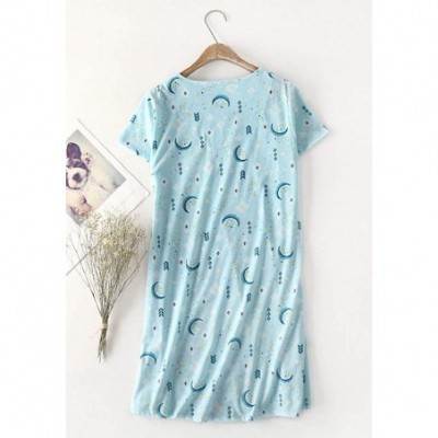 Nightgowns & Sleepshirts Womens Short Sleeve Nightgown Animal Printed Pajama Dress Plus Size - Blue Moon - CS198S9628K