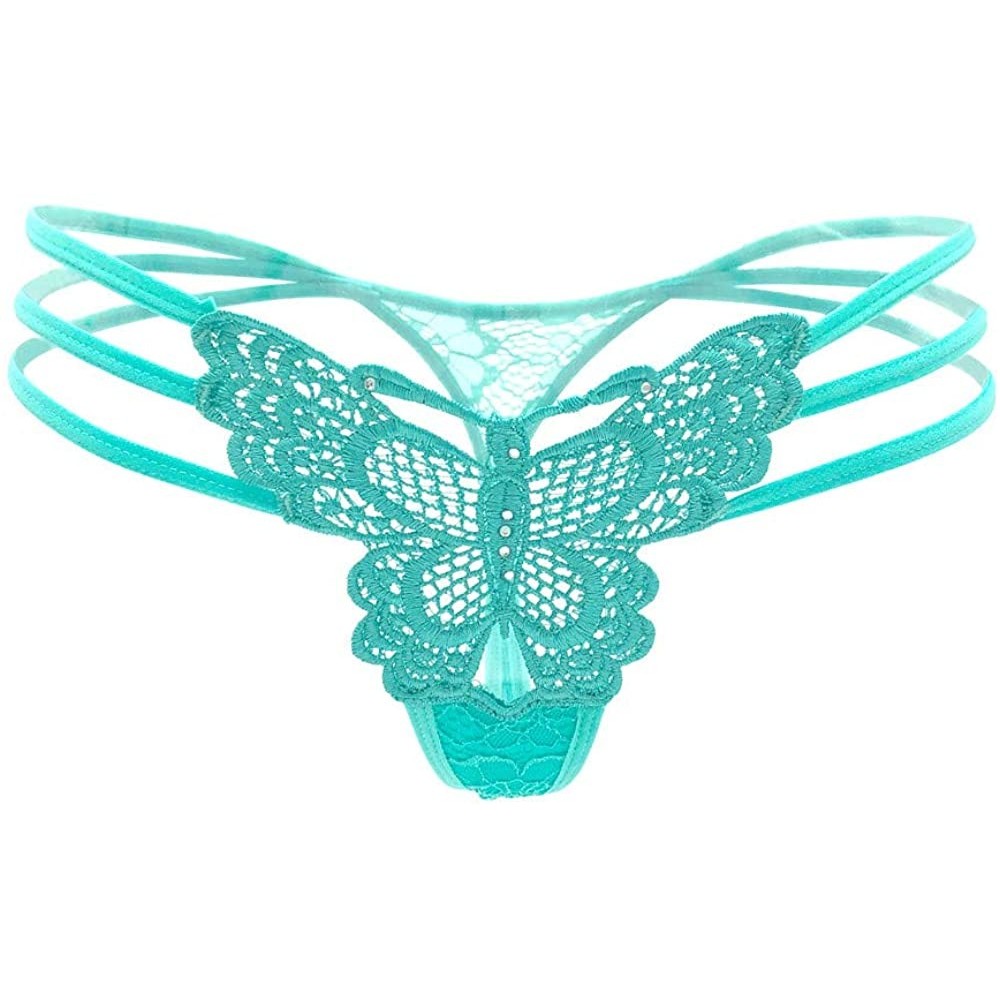 Panties Women Sexy Panties Strappy G-String with Butterfly Pattern - Green - CK18USHT0C9