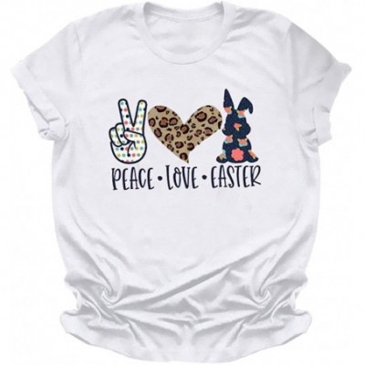 Tops Easter Lady Rabbit Print Short Sleeve O-Neck T-Shirt Top - H-white - CE196ST09CO