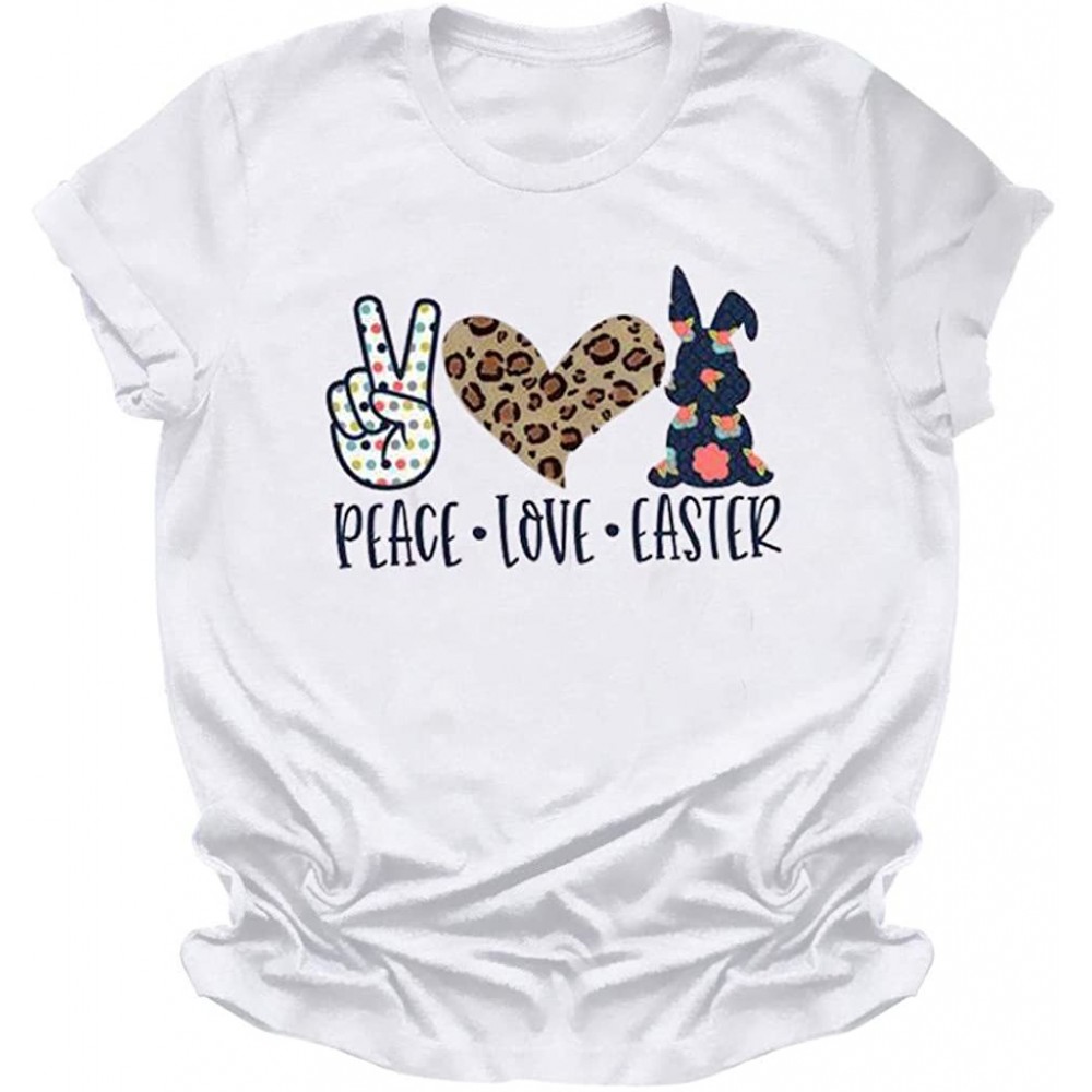 Tops Easter Lady Rabbit Print Short Sleeve O-Neck T-Shirt Top - H-white - CE196ST09CO