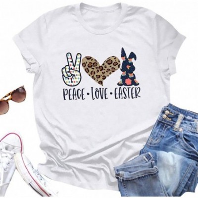 Tops Easter Lady Rabbit Print Short Sleeve O-Neck T-Shirt Top - H-white - CE196ST09CO