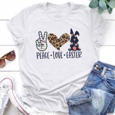 Tops Easter Lady Rabbit Print Short Sleeve O-Neck T-Shirt Top - H-white - CE196ST09CO