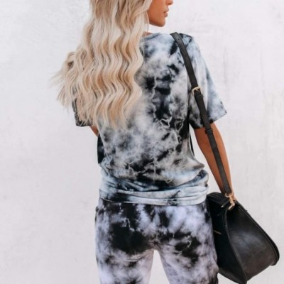 Sets Tie Dye Pajamas for Women Womens Pajama Sets Tie Dye Sweatsuit Short Sleeves Pullover 2 Pcs Lounge Jogger Set Grey - CE1...