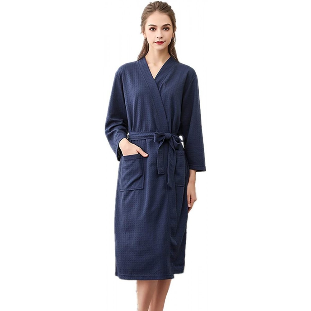 Robes Couple Pajamas Waffle Bathrobe Kimono Robe Lightweight Robe Spa Belted with Pockets - Womens Cyan - CV18HEG9AH0