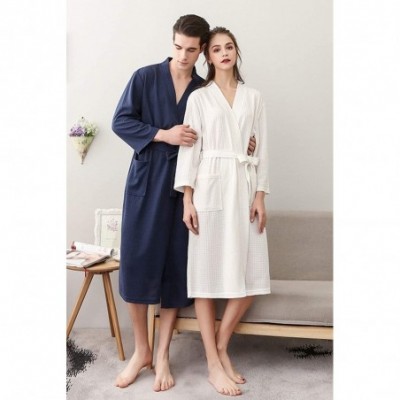 Robes Couple Pajamas Waffle Bathrobe Kimono Robe Lightweight Robe Spa Belted with Pockets - Womens Cyan - CV18HEG9AH0