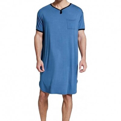 Sleep Tops Men's Lounge Wear Big & Tall Nightshirt Short Sleeve Loose Sleep Shirt - Royal Blue - CH19CDKCZHR