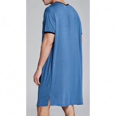 Sleep Tops Men's Lounge Wear Big & Tall Nightshirt Short Sleeve Loose Sleep Shirt - Royal Blue - CH19CDKCZHR