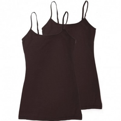 Camisoles & Tanks Womens 2 Pack Long Cami w/Built in Bra - 2 Pack - Brown- Brown - CN12FCB7EPR