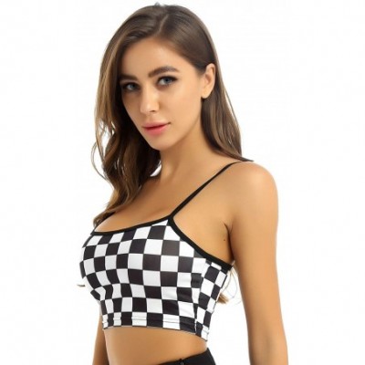 Camisoles & Tanks Women's Cute Printed Bra Top Cami Camisole Crop Top Tank Vest - Black&white Plaid - CL19CII0TSM