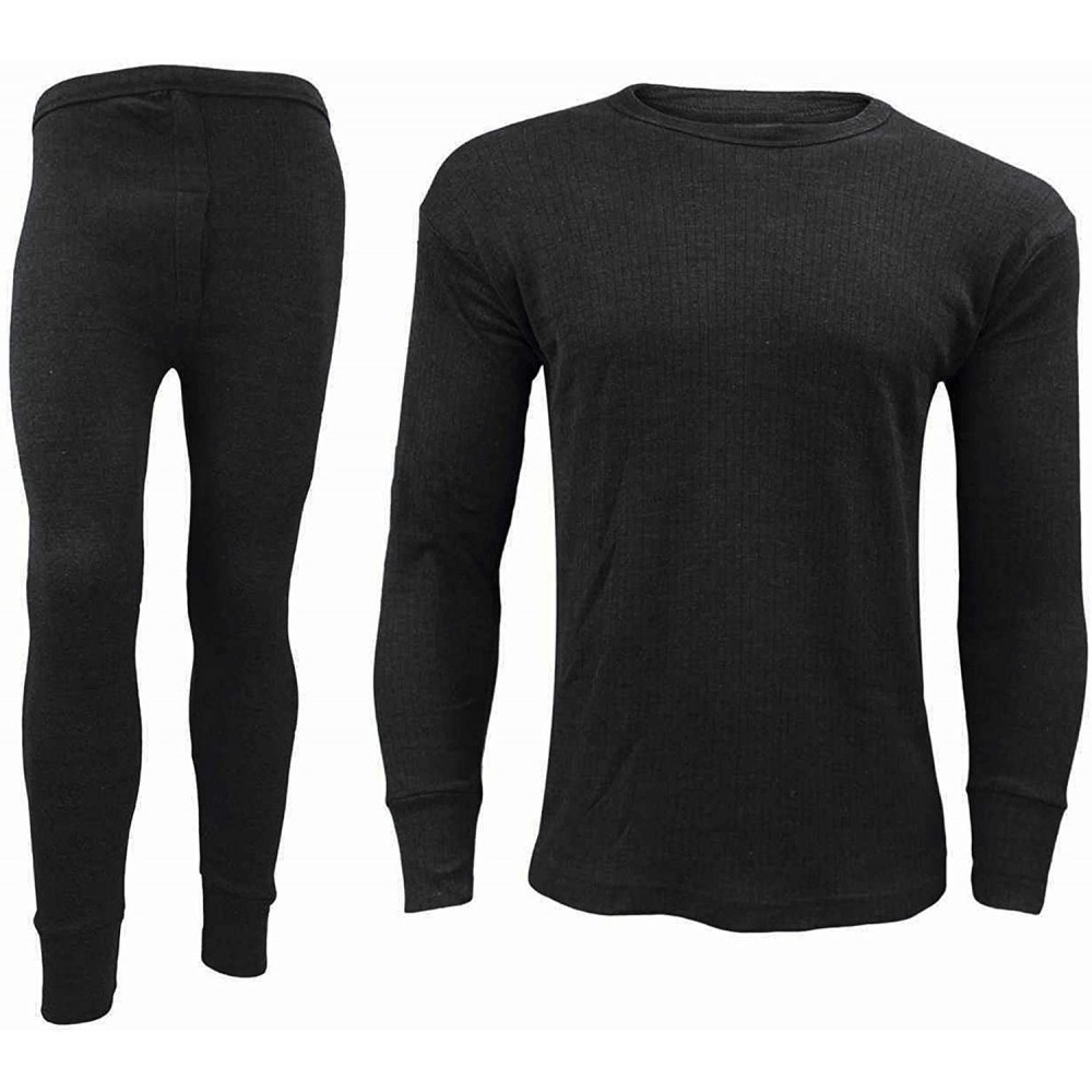 Thermal Underwear Mens Thermal Underwear Full Set Winter Workout Long Johns Long Sleeve Top Shirt Suit S-2XL - Black - C71928...