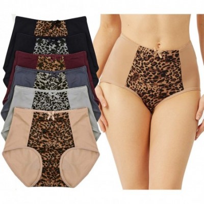 Shapewear Women's Pack of 6 High Waisted Comfortable Everyday Classic Cut Briefs Panties - 6-pack Leopard Print - CH18ZG22SZ6