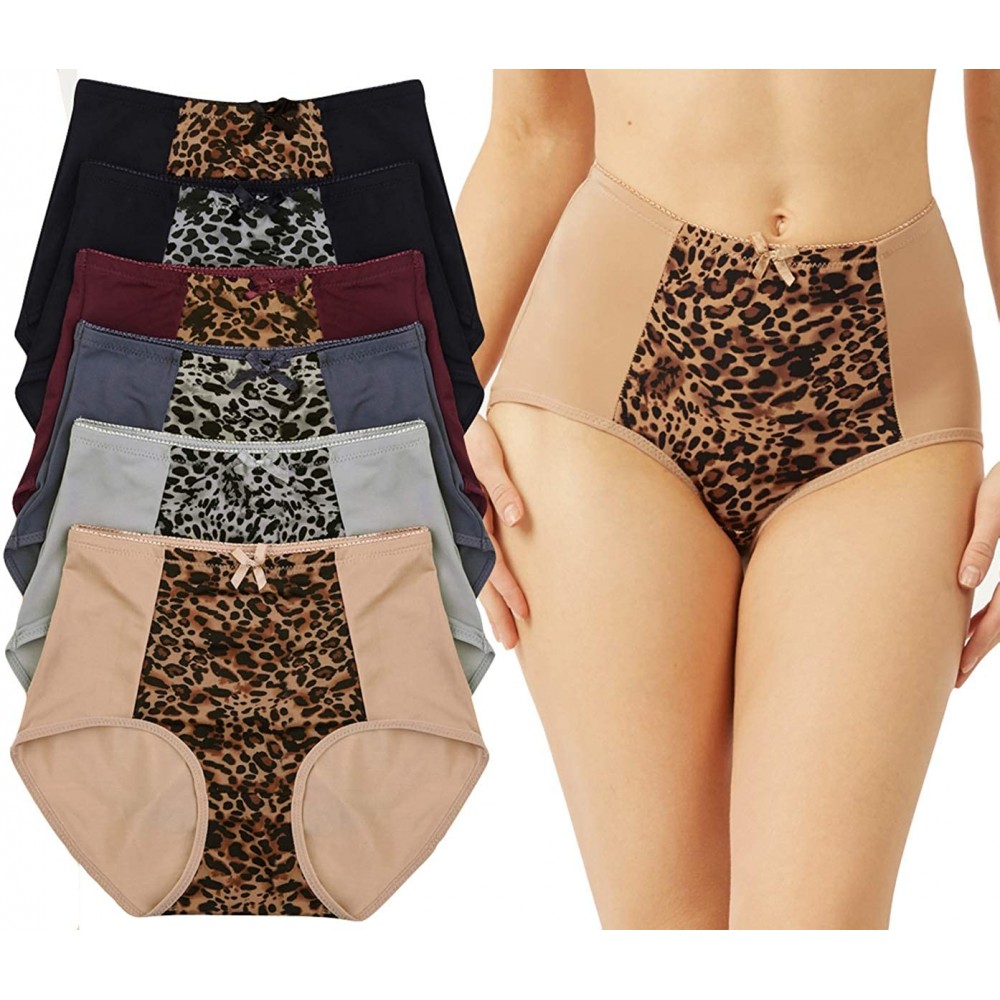 Shapewear Women's Pack of 6 High Waisted Comfortable Everyday Classic Cut Briefs Panties - 6-pack Leopard Print - CH18ZG22SZ6