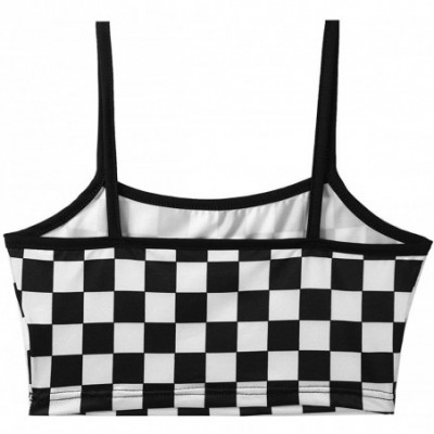 Camisoles & Tanks Women's Cute Printed Bra Top Cami Camisole Crop Top Tank Vest - Black&white Plaid - CL19CII0TSM