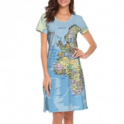 Sets Womens Nightgown World Map Short Sleeve Sleep Dress - World Map - CX18ZX70OXM