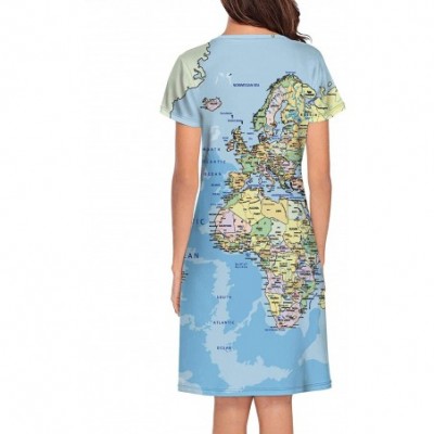 Sets Womens Nightgown World Map Short Sleeve Sleep Dress - World Map - CX18ZX70OXM