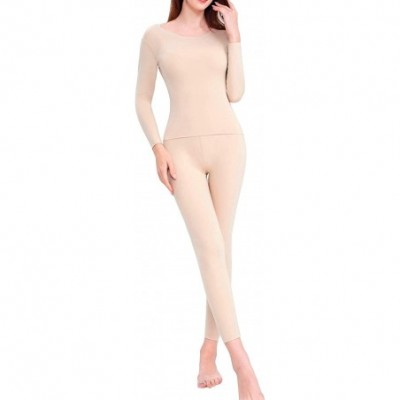 Thermal Underwear Skinny Thermal Underwear Set for Women Plain Stretchy Top + Long Bottoms Winter Sleepwear - Skin - CG18A5T5EIA