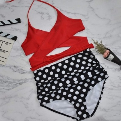 Tops Women High Waist Bikini Push Up Bikinis Print Swimsuit Female Beachwear Swimwear - P-red - CX1962H9I3W