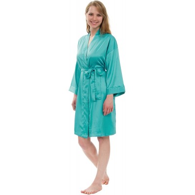 Robes Women's Stretch Matte Satin Robe- Bridesmaid Robe - Peacock Blue - C71836WHMCL