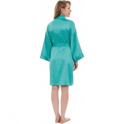 Robes Women's Stretch Matte Satin Robe- Bridesmaid Robe - Peacock Blue - C71836WHMCL