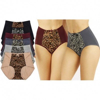 Shapewear Women's Pack of 6 High Waisted Comfortable Everyday Classic Cut Briefs Panties - 6-pack Leopard Print - CH18ZG22SZ6