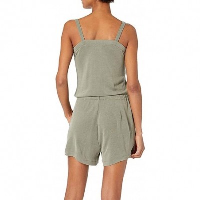 Sets Women's 2 Piece Summer Solid V-Neck Sleeveless Casual Daliy Romper Pajama Set - Green - C4190752X85