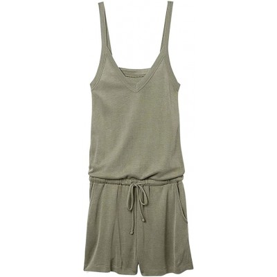 Sets Women's 2 Piece Summer Solid V-Neck Sleeveless Casual Daliy Romper Pajama Set - Green - C4190752X85