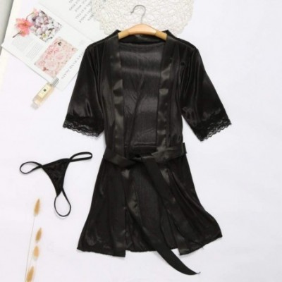 Baby Dolls & Chemises Women's Sexy Silk Kimono Dressing Babydoll Lace Lingerie Belt Bath Robe Nightwear Babydoll Sheer Nightw...