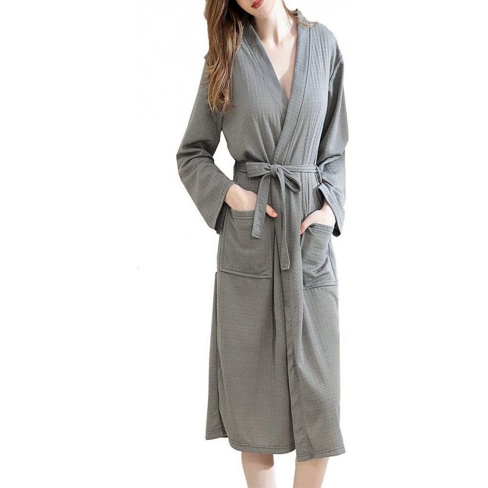 Robes Women's Kimono Robes-Knit Bathrobe V-Neck Ladies Nightwear Cotton Lightweight Bath Robe Suitable for Casual Showers-Gra...