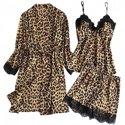 Nightgowns & Sleepshirts Pajamas and Robe Set for Women- Sexy Pajamas Dress Leopard Print Lingerie Nightdress Bathrobe Cardig...