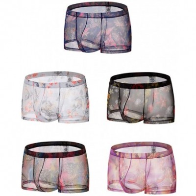 Boxers Mens Sexy Lace Boxers Briefs Bohemian Transparent Underwear - Iridescence - C51943E7KHE