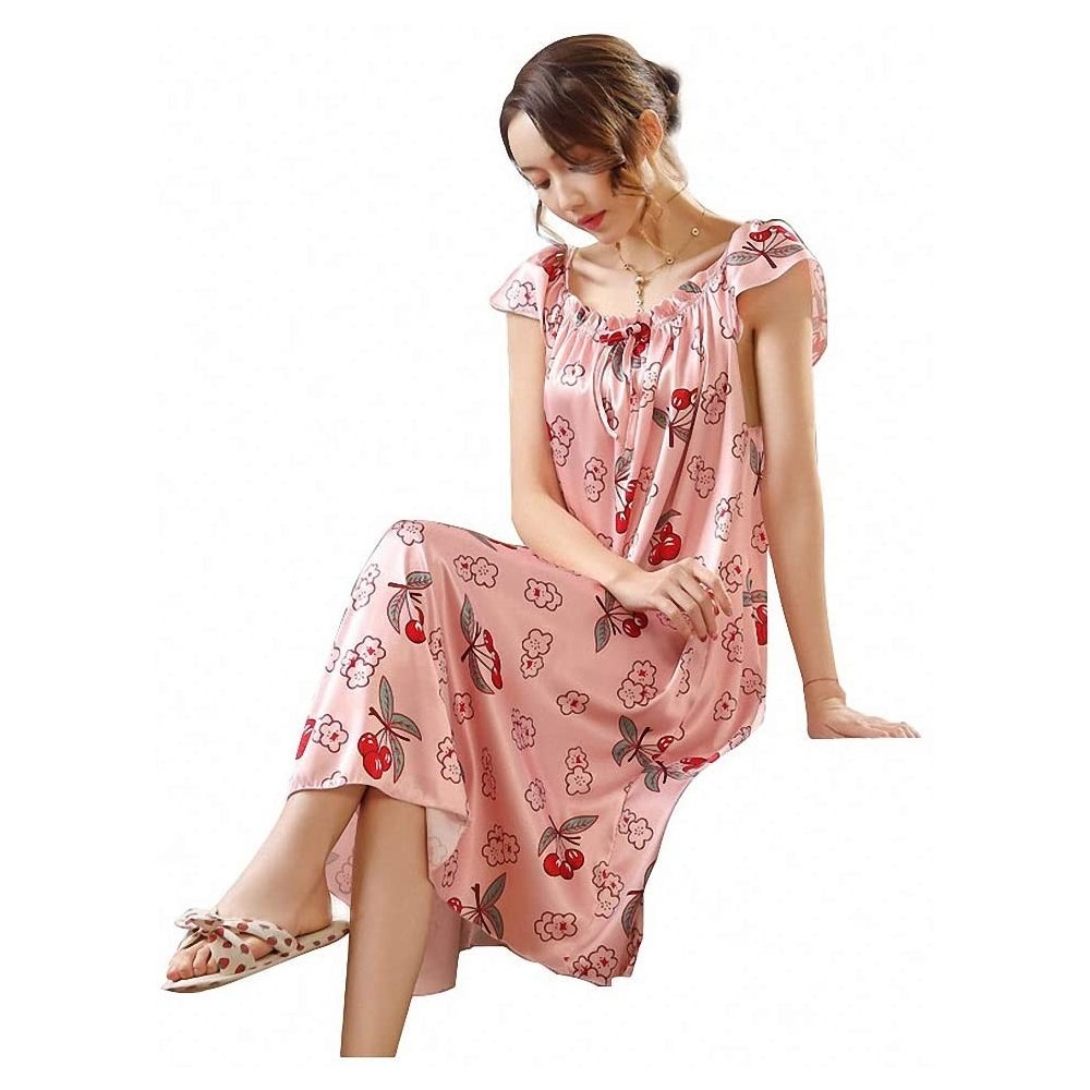 Nightgowns & Sleepshirts Ladies Nightgown Sleepwear Small Flower Women Nightgowns Printed Silk Nightwear for Summer Autumn - ...