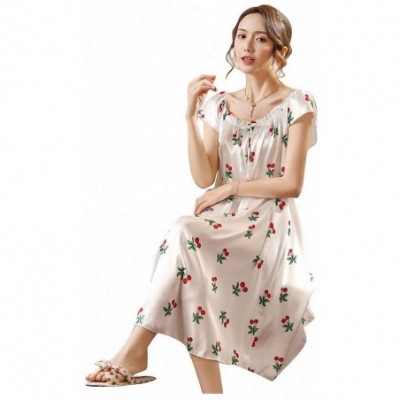 Nightgowns & Sleepshirts Ladies Nightgown Sleepwear Small Flower Women Nightgowns Printed Silk Nightwear for Summer Autumn - ...