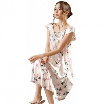 Nightgowns & Sleepshirts Ladies Nightgown Sleepwear Small Flower Women Nightgowns Printed Silk Nightwear for Summer Autumn - ...