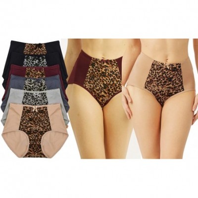 Shapewear Women's Pack of 6 High Waisted Comfortable Everyday Classic Cut Briefs Panties - 6-pack Leopard Print - CH18ZG22SZ6