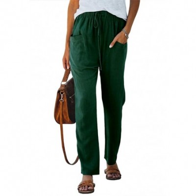 Bottoms Women's Lounge Pants High Waist Drawstring Loose Straight Leg Pajama with Pockets - Green - C819CA6SWN3