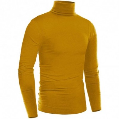 Thermal Underwear Mens Thermal Mock Turtleneck Long Sleeve T Shirt Knitted Pullover Basic Slim Fit Shirts - Mustard Yellow - ...