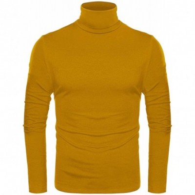 Thermal Underwear Mens Thermal Mock Turtleneck Long Sleeve T Shirt Knitted Pullover Basic Slim Fit Shirts - Mustard Yellow - ...