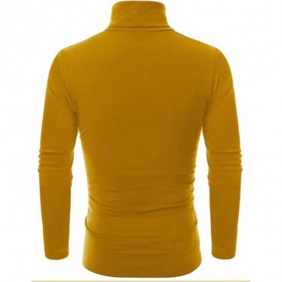 Thermal Underwear Mens Thermal Mock Turtleneck Long Sleeve T Shirt Knitted Pullover Basic Slim Fit Shirts - Mustard Yellow - ...