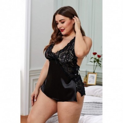 Sets Sexy Plus Size Satin Pajamas Sets Luxury Babydoll 1X-5X - T Black Enticing Words Cami Shorts Set - CM1999TDU9C