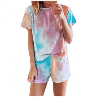 Sets Womens Cute Summer Short Sleeve Star/Tie-dye Print O Neck Pajamas Set Pjs Sets Loungewear Sleepwear Shorts Sets - Multic...