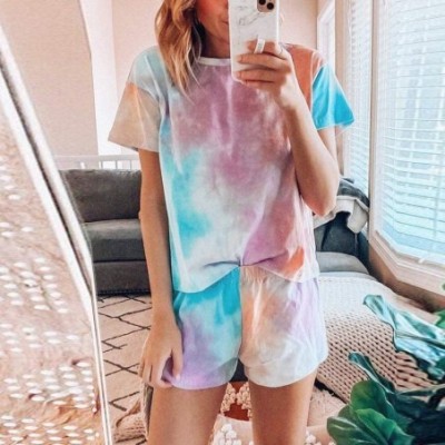 Sets Womens Cute Summer Short Sleeve Star/Tie-dye Print O Neck Pajamas Set Pjs Sets Loungewear Sleepwear Shorts Sets - Multic...