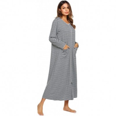 Robes Women Long House Coat Zipper Front Robes Full Length Nightgowns with Pockets Striped Loungewear - Pt5 - CK18NCM93G6