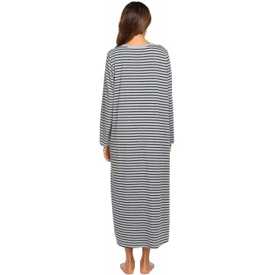 Robes Women Long House Coat Zipper Front Robes Full Length Nightgowns with Pockets Striped Loungewear - Pt5 - CK18NCM93G6