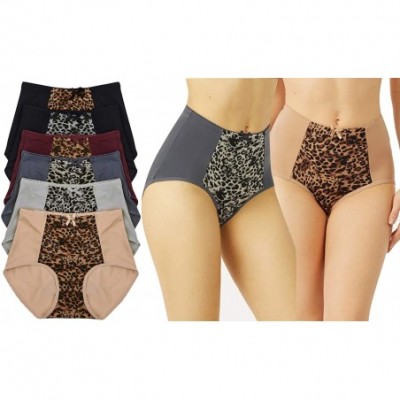 Shapewear Women's Pack of 6 High Waisted Comfortable Everyday Classic Cut Briefs Panties - 6-pack Leopard Print - CH18ZG22SZ6