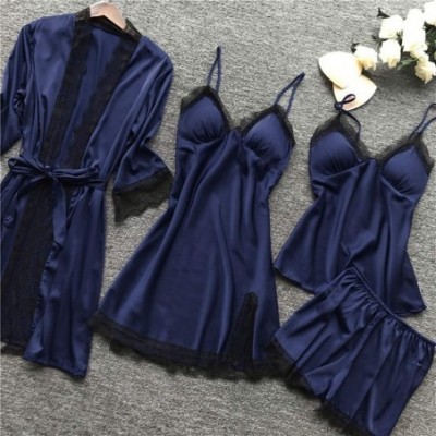 Thermal Underwear 4 pcs Lingerie Set for Women Silk Lace Robe Babydoll Teddy Dress Chemises Sleepwear Nightdress Pajamas Set ...