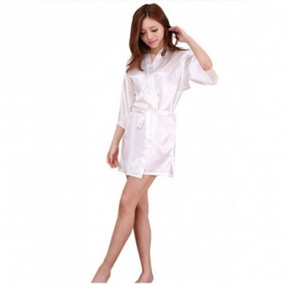 Robes Women Silk Satin Short Night Robe Kimono Robe Bath Robe Sexy Bathrobe Bride Bridesmaid Robe - Wine - C519C8ZSO7Y